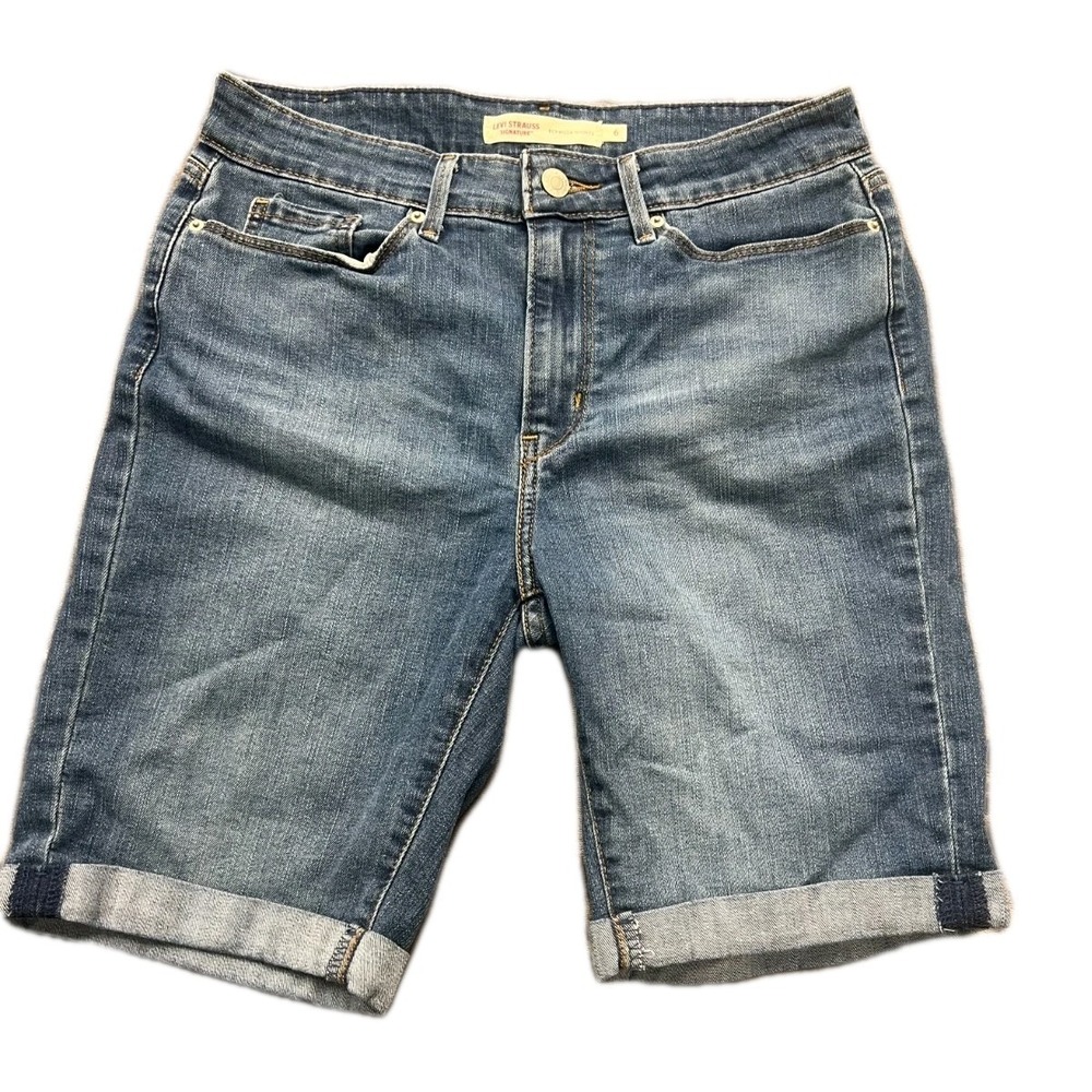 Signature‎ by Levi Strauss Bermuda Shorts Womens 6 Blue Denim Cuffed Mid Rise
